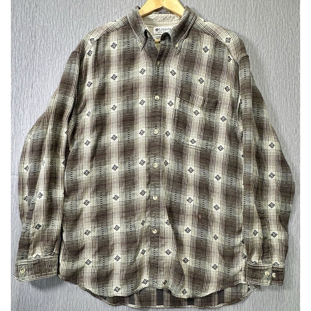 Columbia Shirt Mens Sz XL Button Down Long Sleeve Geometric Aztec Print VTG